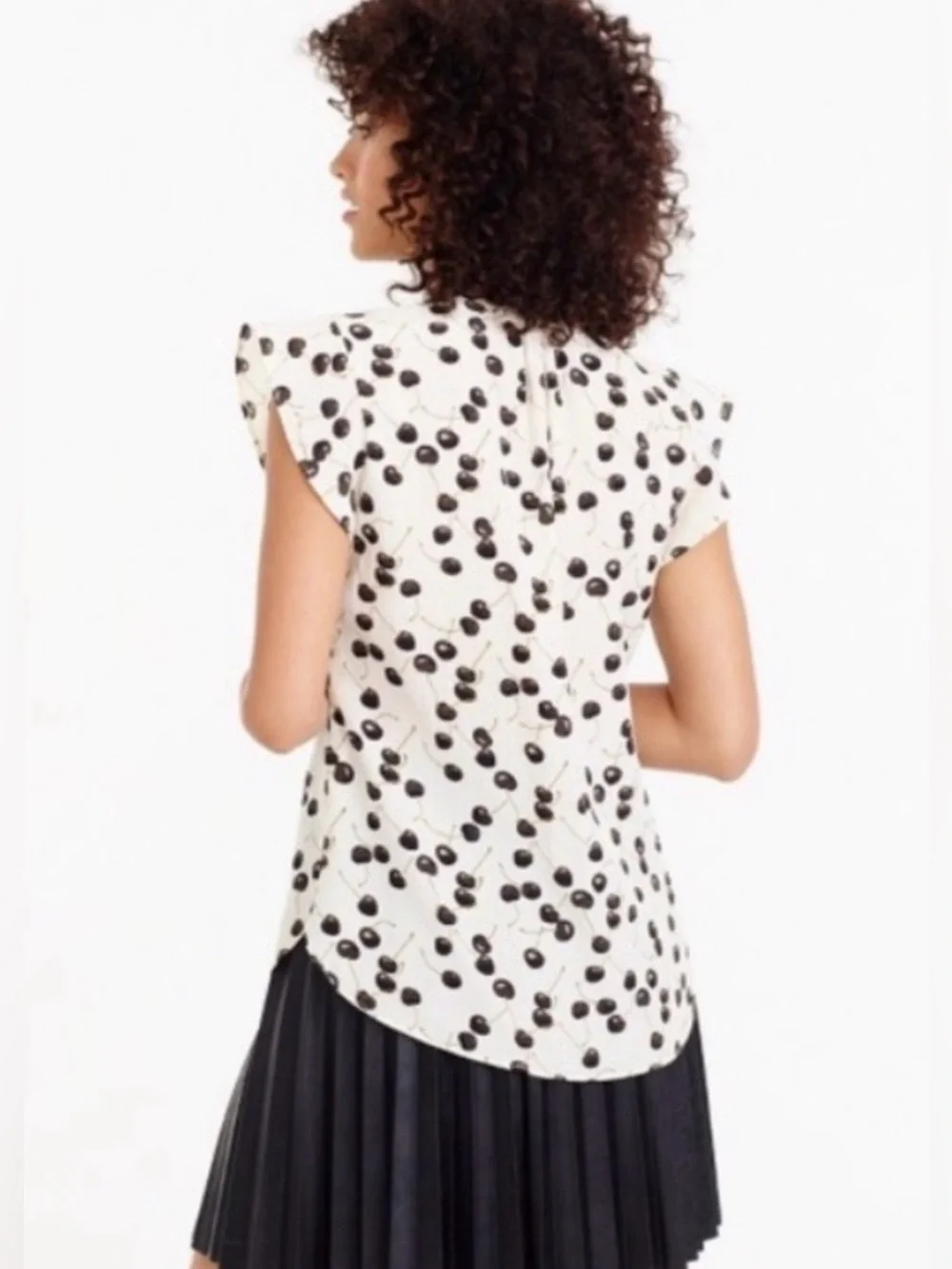 J. Crew Black Cherry Cream 100% Silk Flutter Sleeve Style F5331